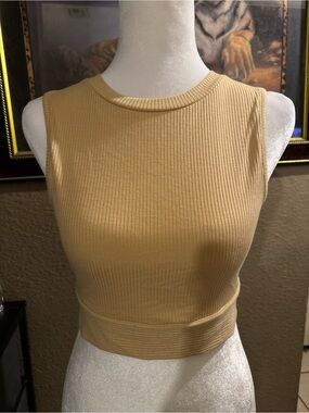 Timing Ribbed Sleeveless Crop Top in Camel